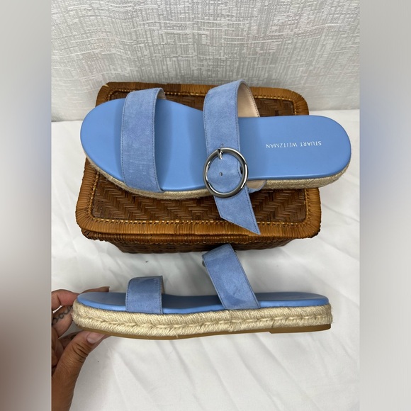 STUART WEITZMAN BLUE STRAPPY SLIP ON SANDALS - Picture 2 of 5
